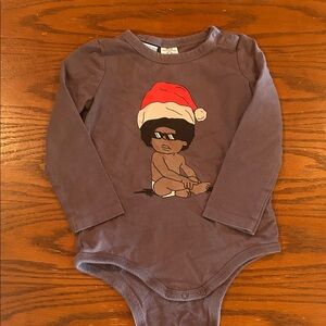 Brown Santa Baby Graphic Long Sleeve Onesie